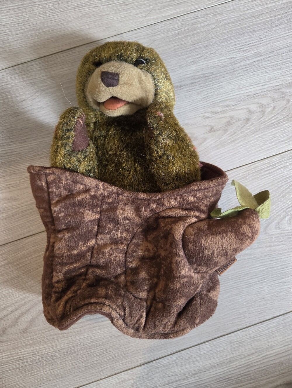 Folkmanis Bear In A Tree Stump Plush Hand Puppet